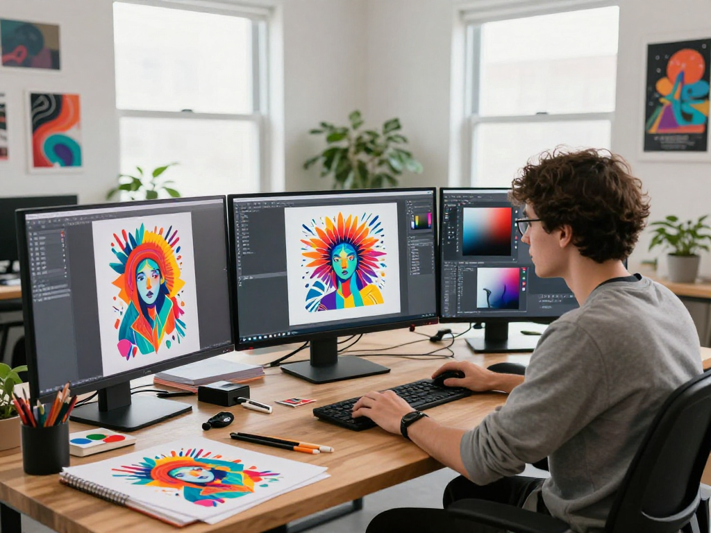 Creating innovative nsfw ai art in a vibrant digital studio.